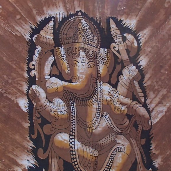 Ganesh Hindu Tapestry Wall Hanging Cotton Screen Printed Unframed 35" x 46" - Picture 10 of 12